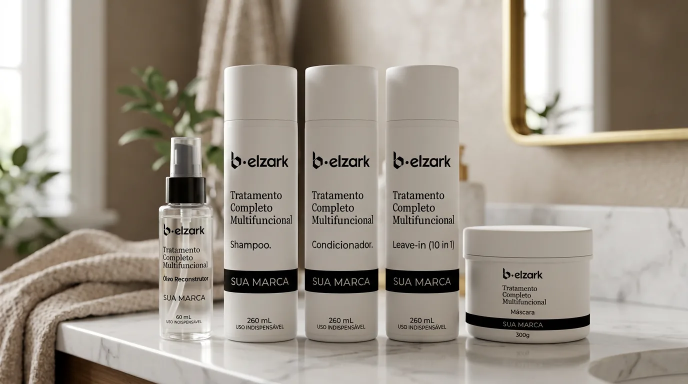 Linha completa de tratamento capilar Belzark com cinco itens